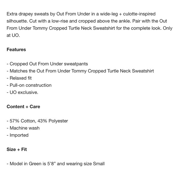 URBAN OUTFITTER OUT FROM UNDER TOMMY CULOTTE SWEATPANTS IVORY SMALL - Picture 2 of 7